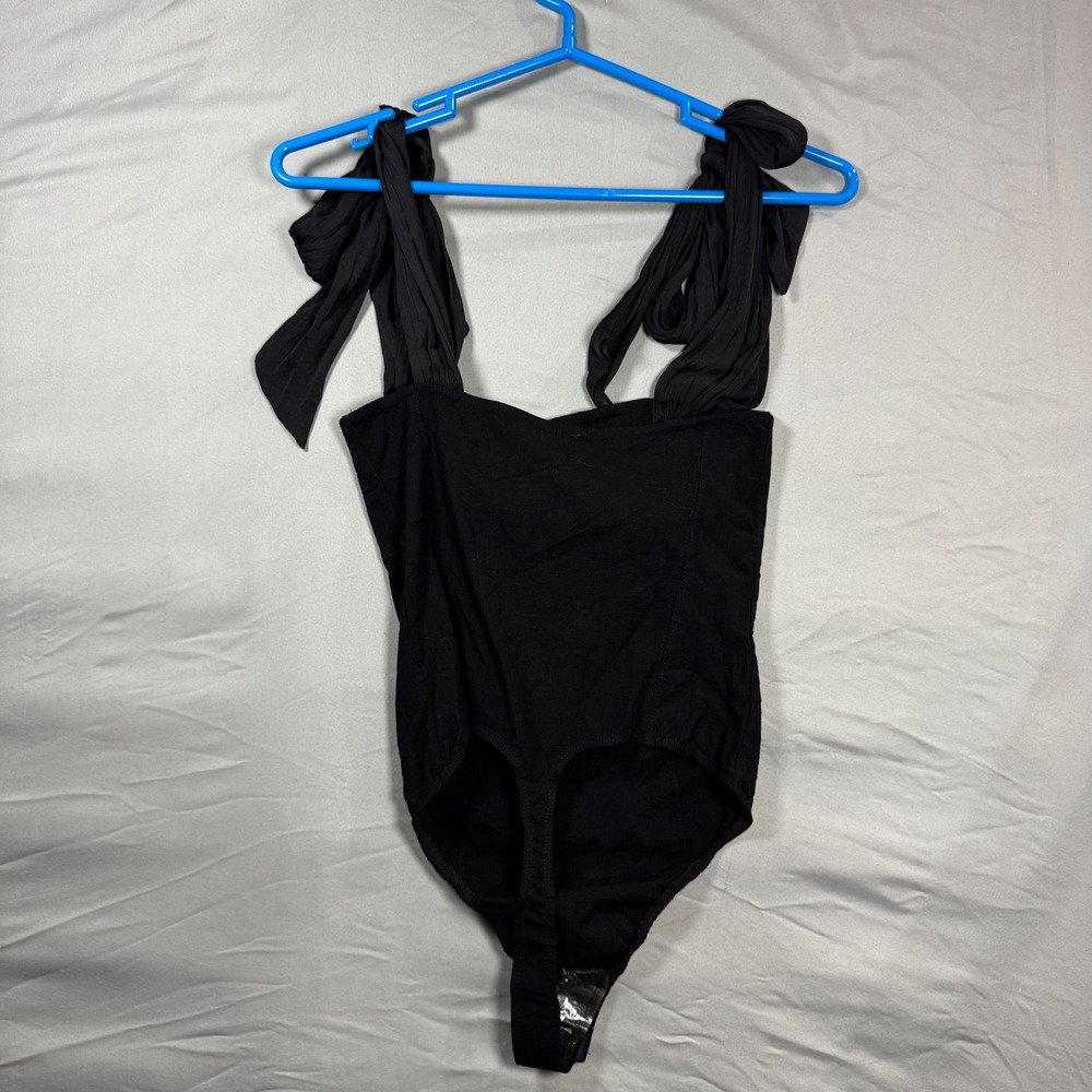 NWOT Intimately Free People Black Tie Shoulder Notched Lola Bodysuit Sz S